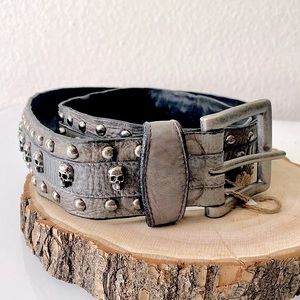Old Gringo Skull Stacket Stud Grey Leather Belt